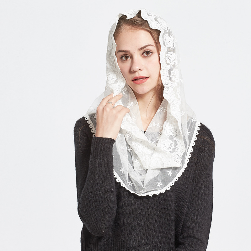 Floral Lace Head Veil Catholic Latin Mass Shawl Head Covering Scarf Muslim Veil